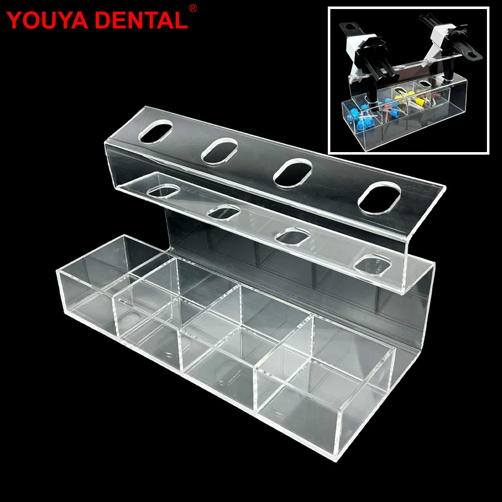 

4 Hole Dental Impression Mixing Tips Storage Box Case Mixer Tube Head Organizer Dispensing Gun Holder Rack Acrylic Placing Shelf
