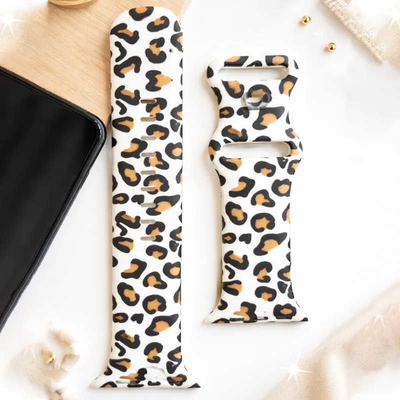 For Apple Watch Band 38/40/41/44/45/42/46/49mm Leopard Print Silicone Bracelet iWatch Series Ultra SE 12 11 10 9 8 7 6 5 4 Strap