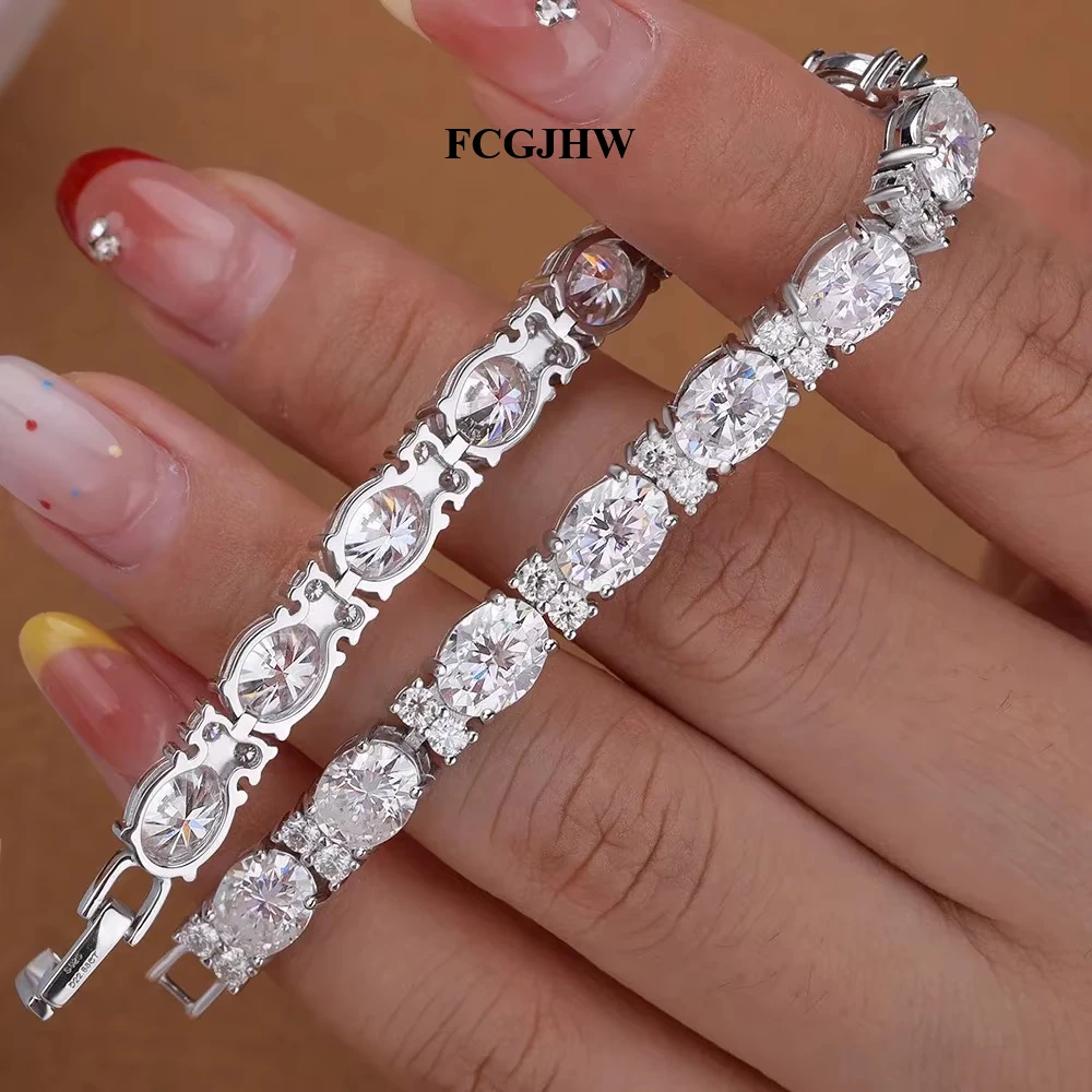 FCGJHW Oval&Round Alternating Moissanite Tennis Bracelet S925 Silver for Women Men Diamond HandChain Fine Jewelry Gift GRA 2026