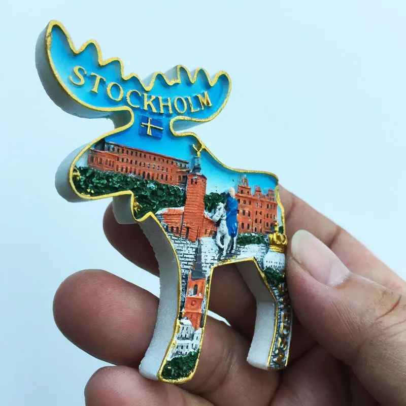 3D Magnetic Fridge Sticker Stockholm Sweden Elk Souvenir Creative Tourism Memorial Decorative Craft