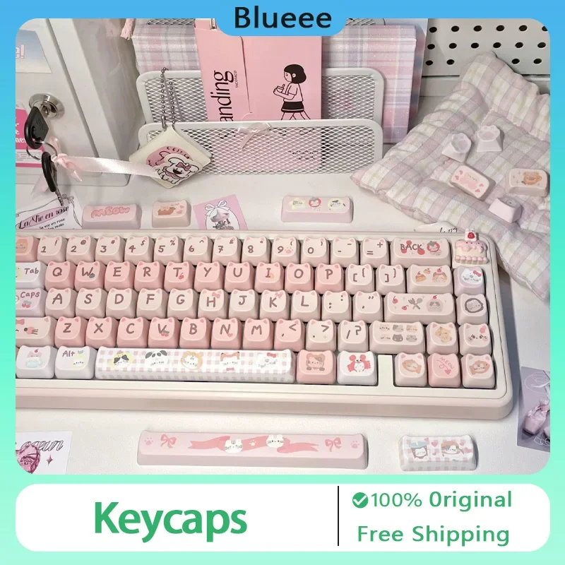 Maorbeng Pink Cat Keycaps Mao PBT Thermal Sublimation Individual Keycap 144keys Custom Cute Mechanical Keyboard Kit Gamer Gifts