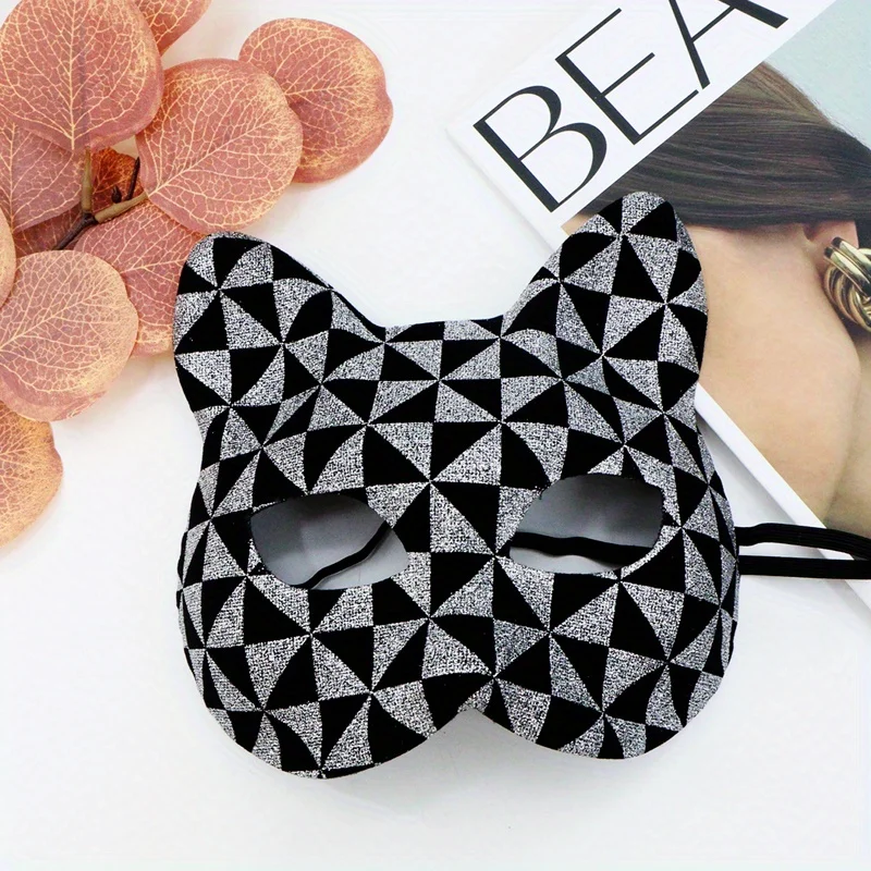 Internet celebrity plaid cat makeup ball mask Venice mask Fashion eye mask Halloween mask Ball costume accessories suitable for