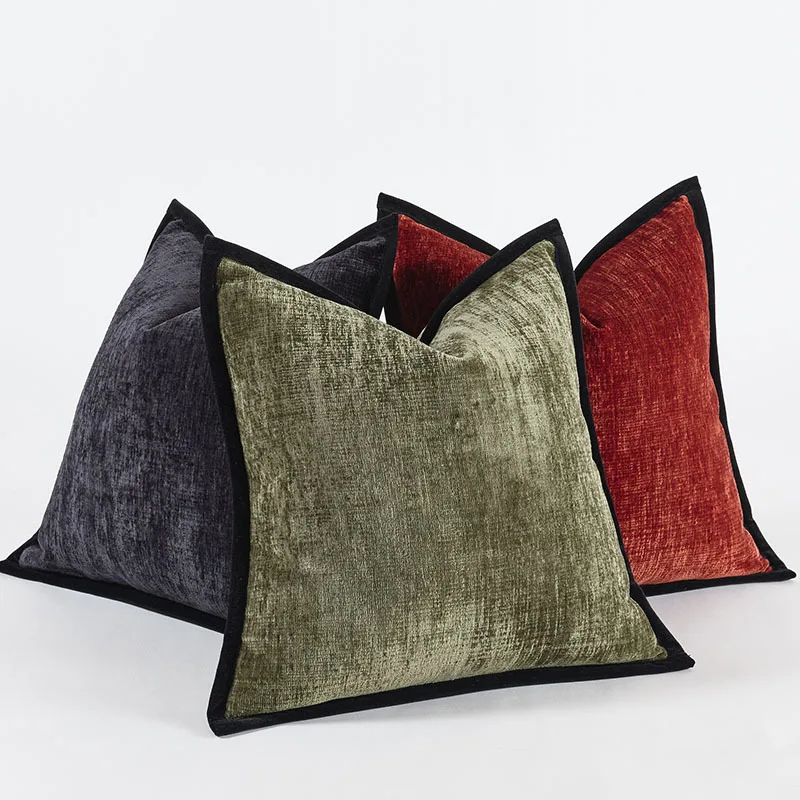 Plain Color Pillows Thick Chenille Cushion Case Modern Fashion Orange Green Decorative Pillow Cover For Sofa Chair Home Decorate