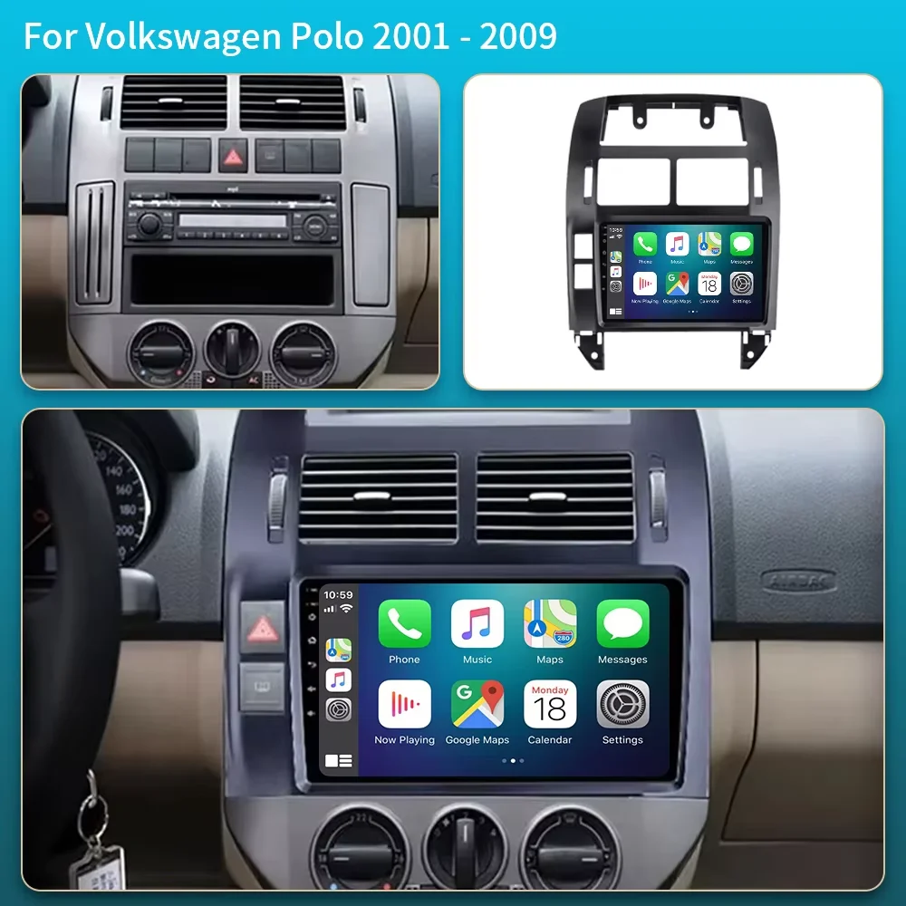 Android 16 For Volkswagen Polo Mk4 IV 4 2001 - 2009 Car Radio Video Player Navigation Stereo GPS No 2DIN 2 Din DVD 4G+WIFI DSP