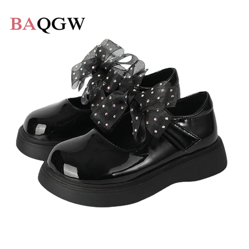 

Mesh Dot Print Bowknot Girls Shoes Princess Mary Jane Shoes 2022 New Students Children Single Flat Shoes Baby Ribbon for Kids