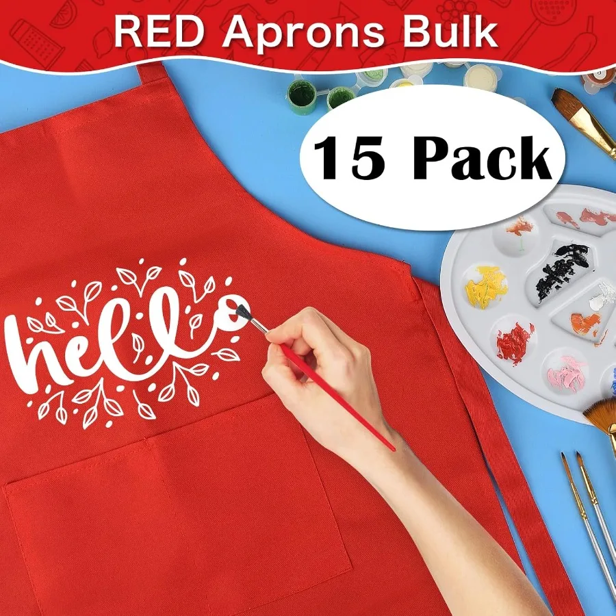 20 قطعة من مآزر حمراء قابلة للتعديل مع جيب مثالية للرسم أنشطة الطبخ والخبز متينة ومريحة