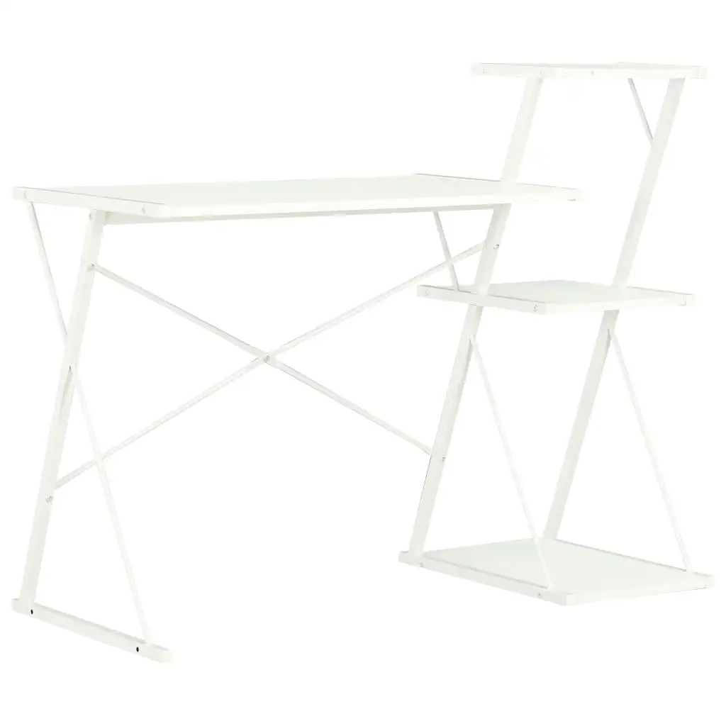 White Desk with Shelf 116x50x93 cm – Modern Home Office Furniture for Storage & Organization