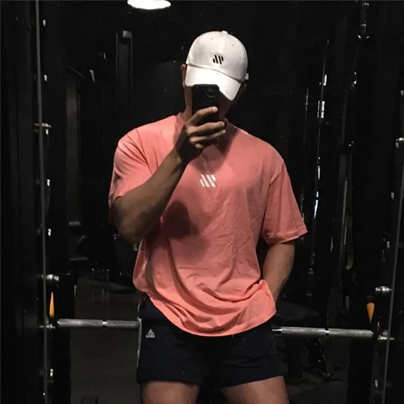 

Мужская хлопковая футболка с коротким рукавом, спортивная одежда, мужская Свободная футболка для фитнеса, фитнеса, бега, мужской тренировочный топ, одежда