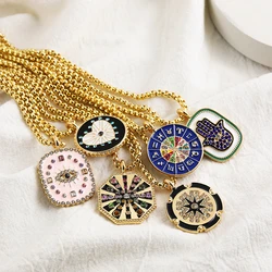 Cute Eyes Heart Palm Zodiac Signs Necklace for Women Double Sided Enamel Star Pendant Collar Gold Color Stainless Steel Chain