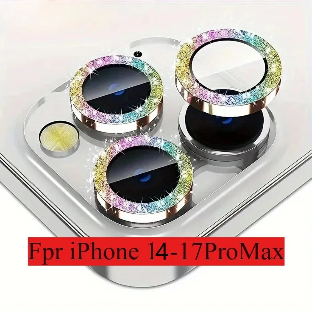 

2-3Pcs Glitter Diamond Caps Metal Lens Protector For IPhone 17 Pro Max Air 16 15 14 Pro Max Plus Air Camera Protector Glass Film