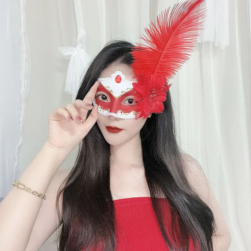 

Flowers Feather Women Masquerade Mask Rhinestone Shiny Venetian Costume Christmas Party Mardi Gras Cosplay Carnival Accessories
