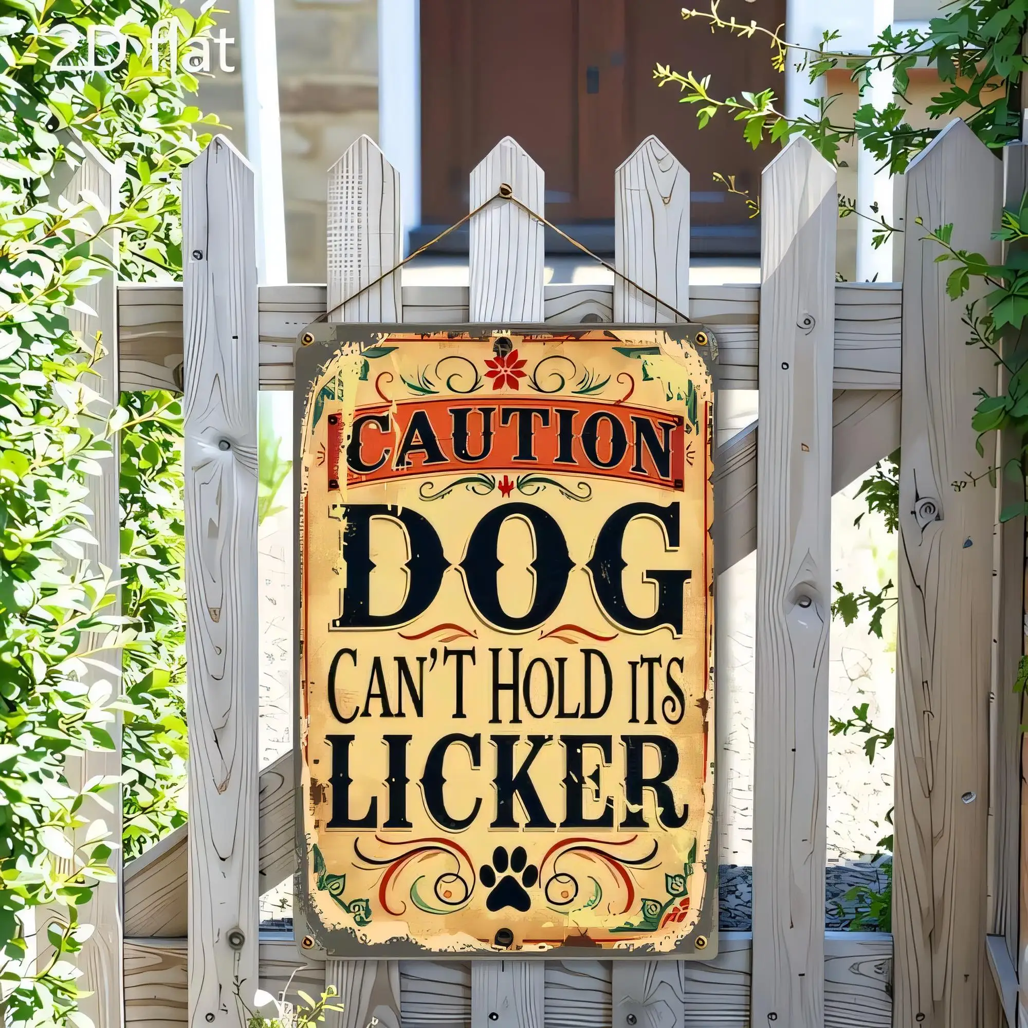 Caution Dog Can’t Hold Its Licker Tin Sign Vintage Metal Plaque for Pet Lover, Funny Warning Wall Decor for Fence Gate Yard Pati