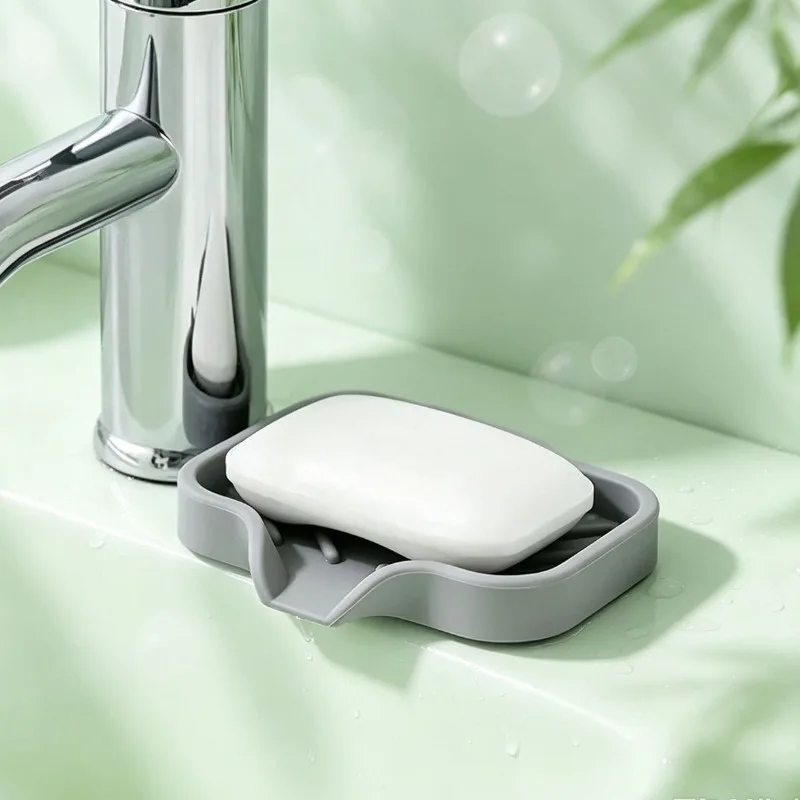 Silicone Soap Tray/Stand, Self-Draining Pad Storage Rack Without Punching Soap Holder Silicone Soap Boxes Bathroom Soap Racks