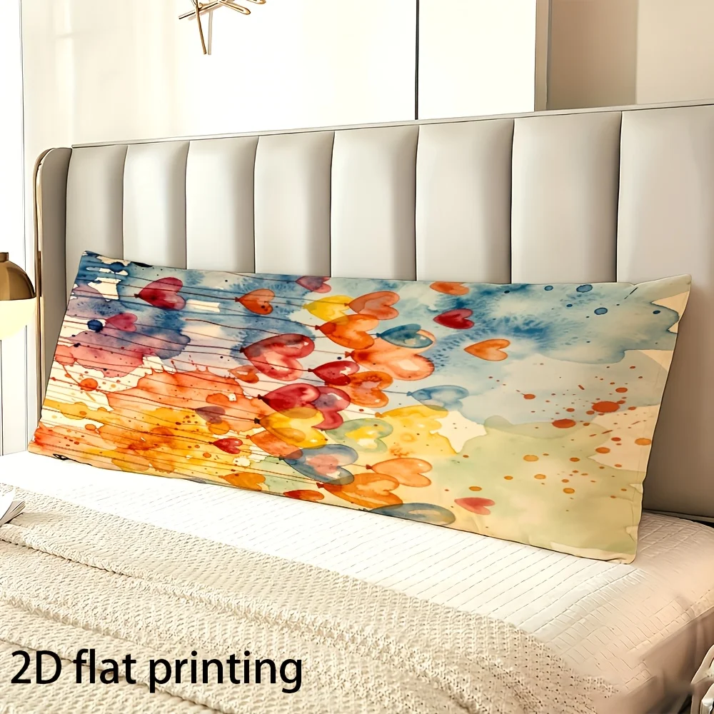 Long Pillowcase, 2D Printed Design, Heart-shaped Balloon Watercolor Pattern, Durable Fabric, Full-body Support Pillow Cover, Ide