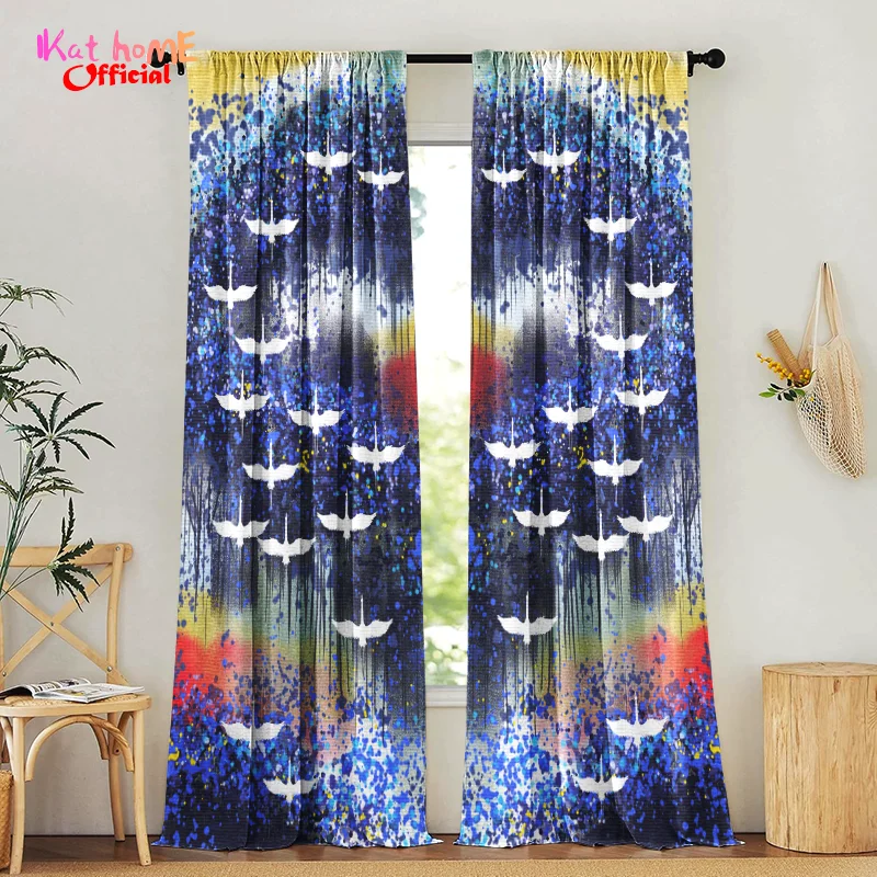 

Heavenly Birds Window Blackout Curtains 60% Shading Curtains Bedroom Living Room Kitchen Door Curtain Watercolor Art Home Decor