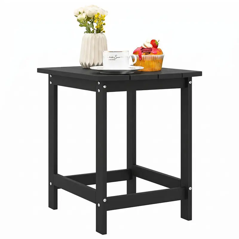 18 Inch Outdoor Side Table, Weather Resistant HDPE End Table for Patio Garden Porch, Matches Adirondack Chairs, Easy Clean Black