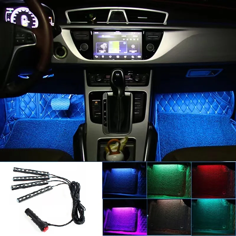Auto Voet Ambient 4 In1 Of 2 In 1 Strip Sfeer Auto Interieur Decoratieve Omgevingslicht Flexibele Voor 12-24V Usb Neon Stemming