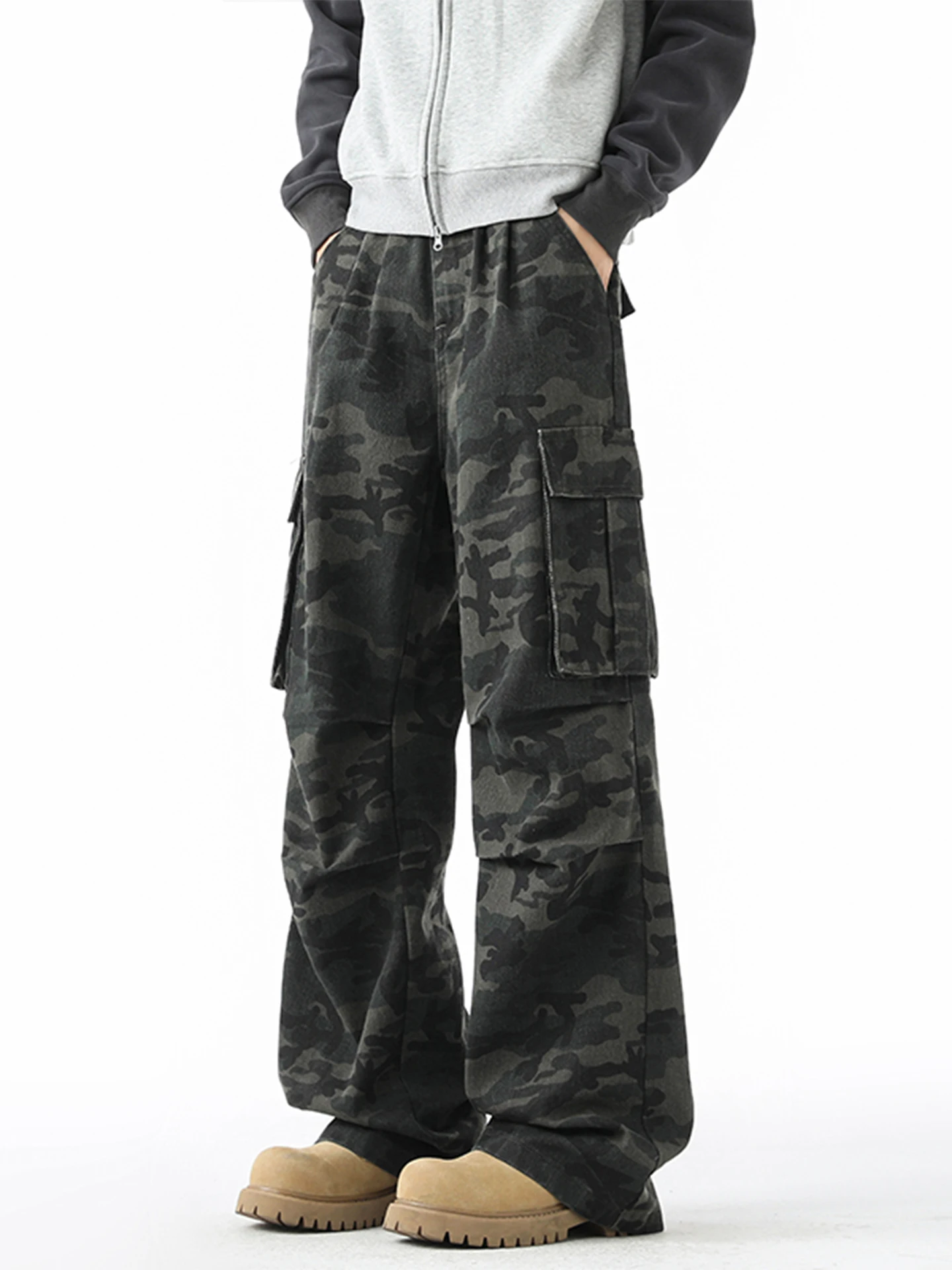 

American Style Camouflage Work Pants Men's Casual Loose Straight Leg Sporty Leisure Trousers Trendy Handsome Autumn Fashion