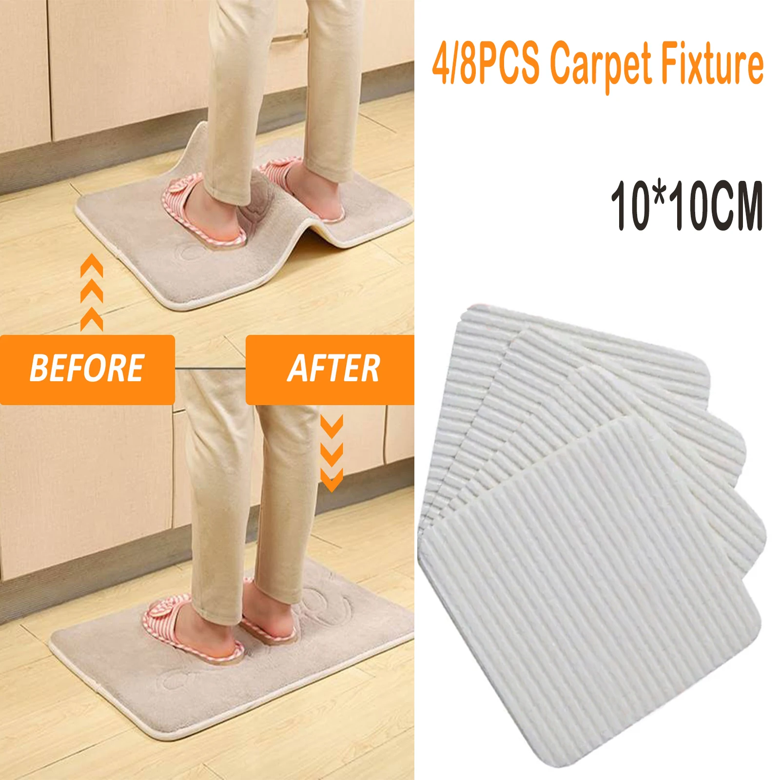 8PCS Carpet Non-Slip Grippers Rug Reusable & Washable Anti Curl Rug Tape Carpets Corners Pad Adhesive Prevent for Hardwood Floor