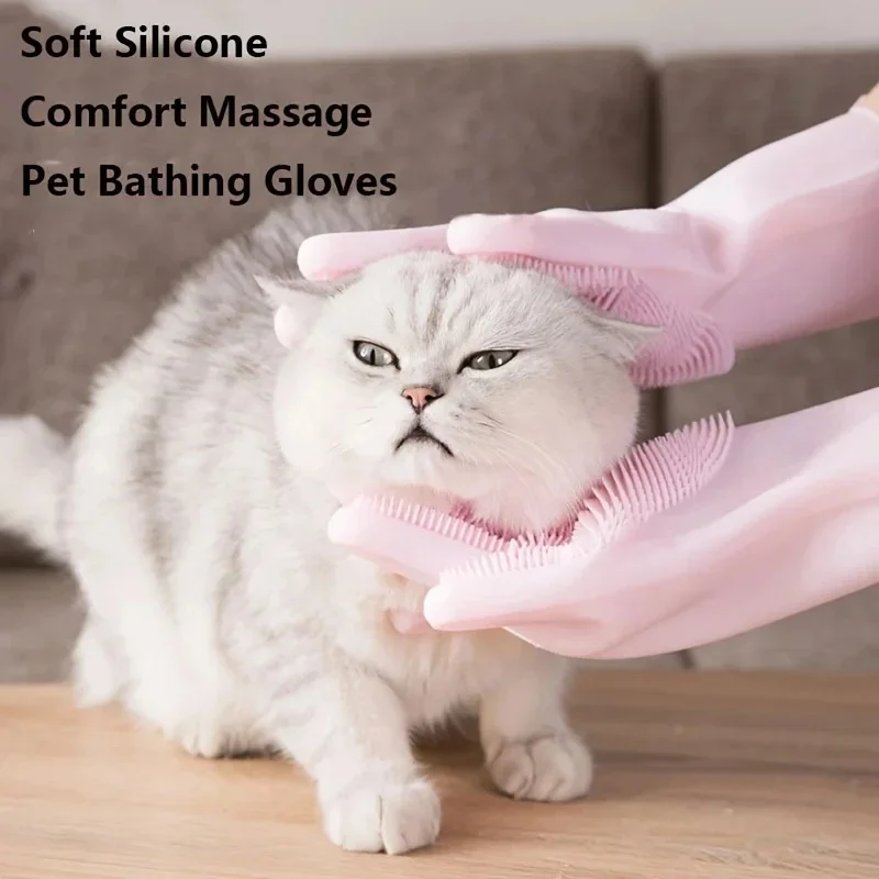 Pet Grooming Cleaning Gloves Dog Cat Bathing Shampoo Glove Scrubber Magic Dishwashing Cleanner Sponge Silicon Hair Removal Glove view 5