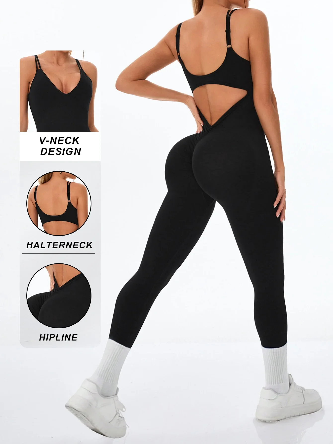 

Комбинезон для йоги с открытой спиной и v-образным вырезом на тонких бретелях, спортивный комбинезон для подтяжки груди, спортивные штаны для йоги для женщин