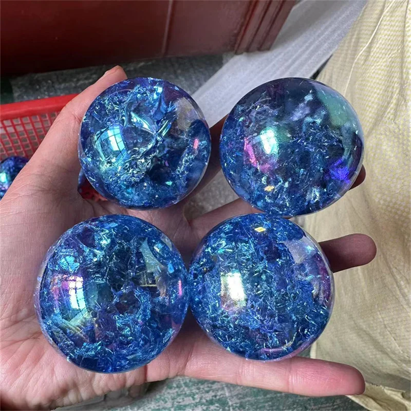 

Aura Blue Crack Ball Quartz Кристальные драгоценные камни Sphera Healing Reiki Decoraiton Craft Gift