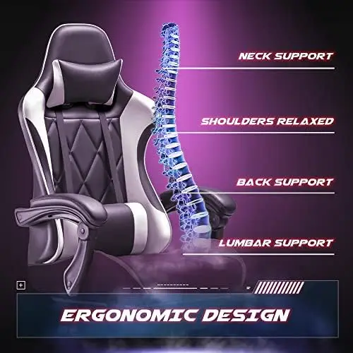 Gaming Chair, Computer Chair with Footrest and Massage Lumbar Support, Ergonomic High Back Video Game Chair with Swivel view 4