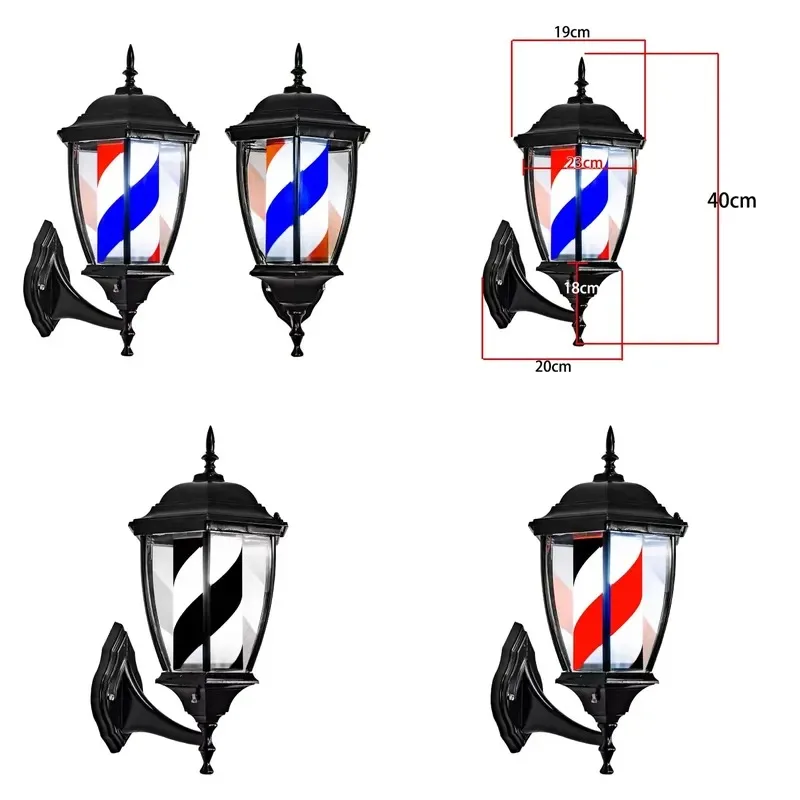 Professional Barber Shop Rotating LED Light Pole Red White Blue Signage Salon Accessories