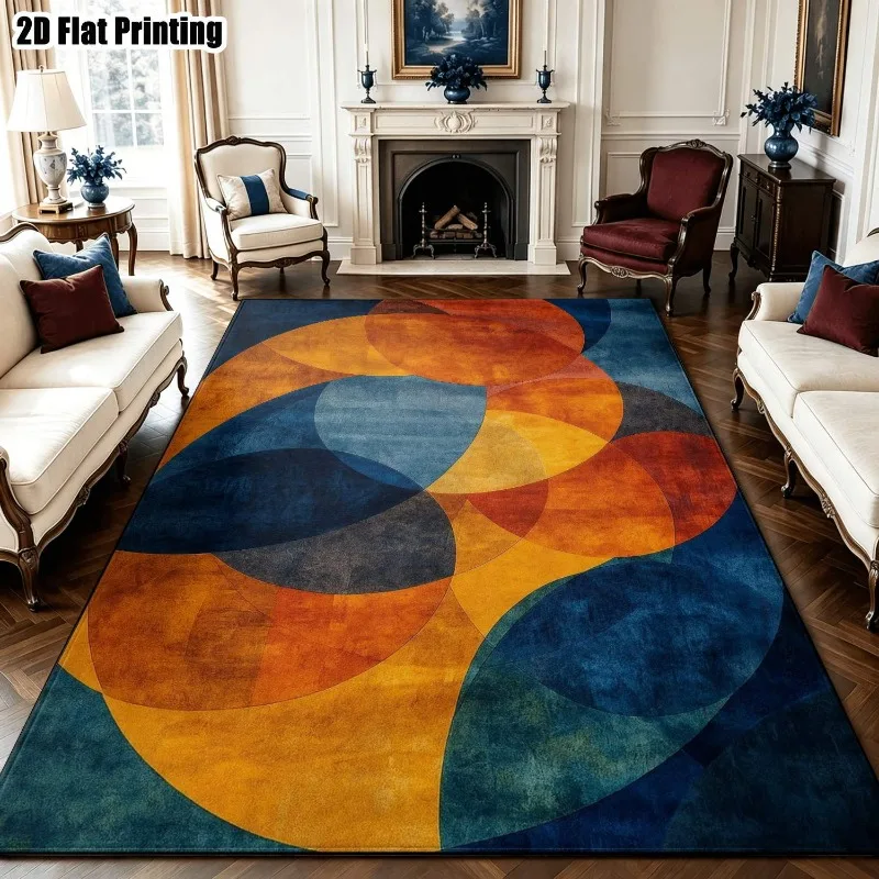 Modern Geometric Circle Printed Carpet Luxury Gold Line Large Area Floor Rug for Living Room Thanksgiving Christmas New Year