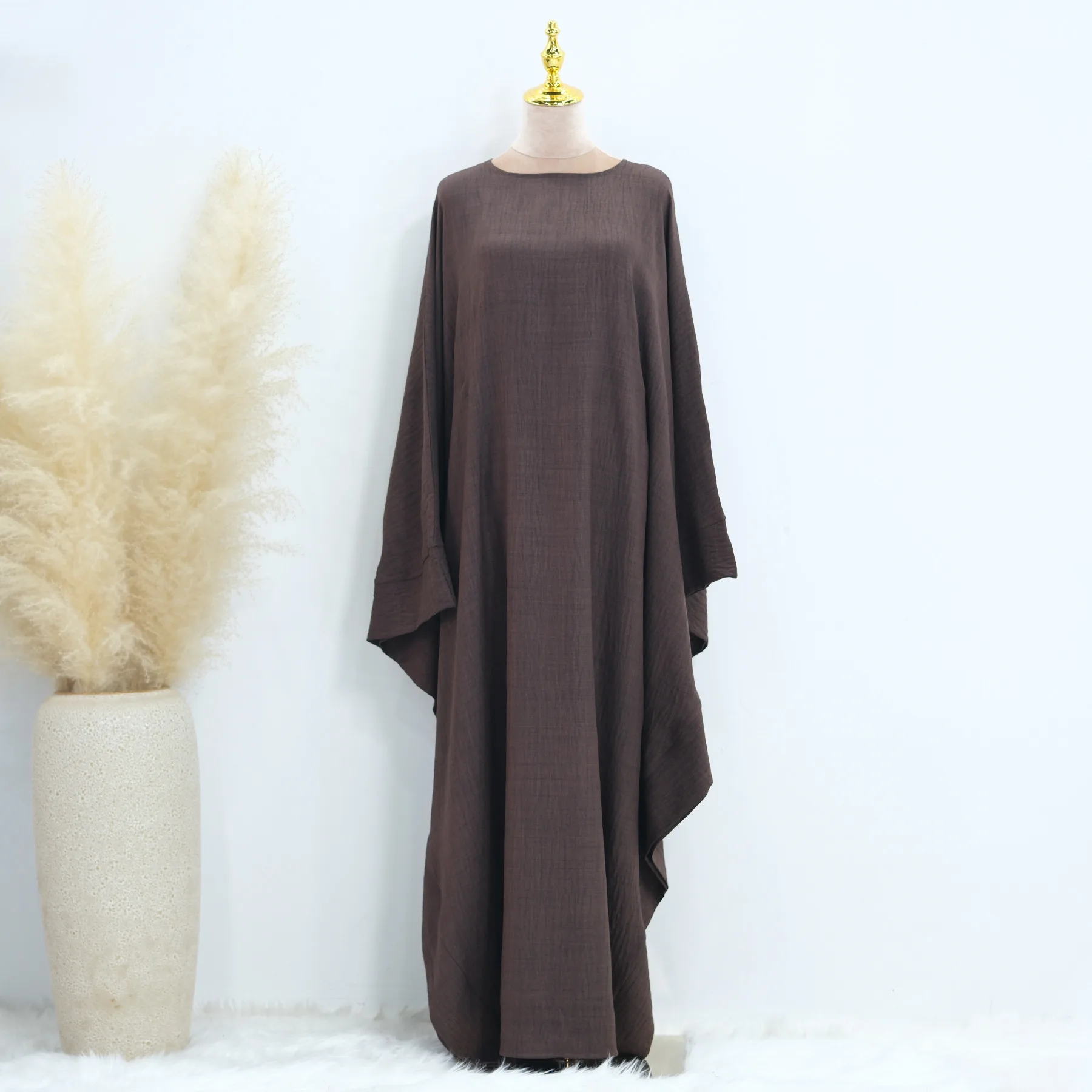 Simple Design Dubai Abaya Solid Color Kaftan Abaya Women\'s Dress with Inside Tie Belt Prayer Abaya Muslim Dress Batwing Robes