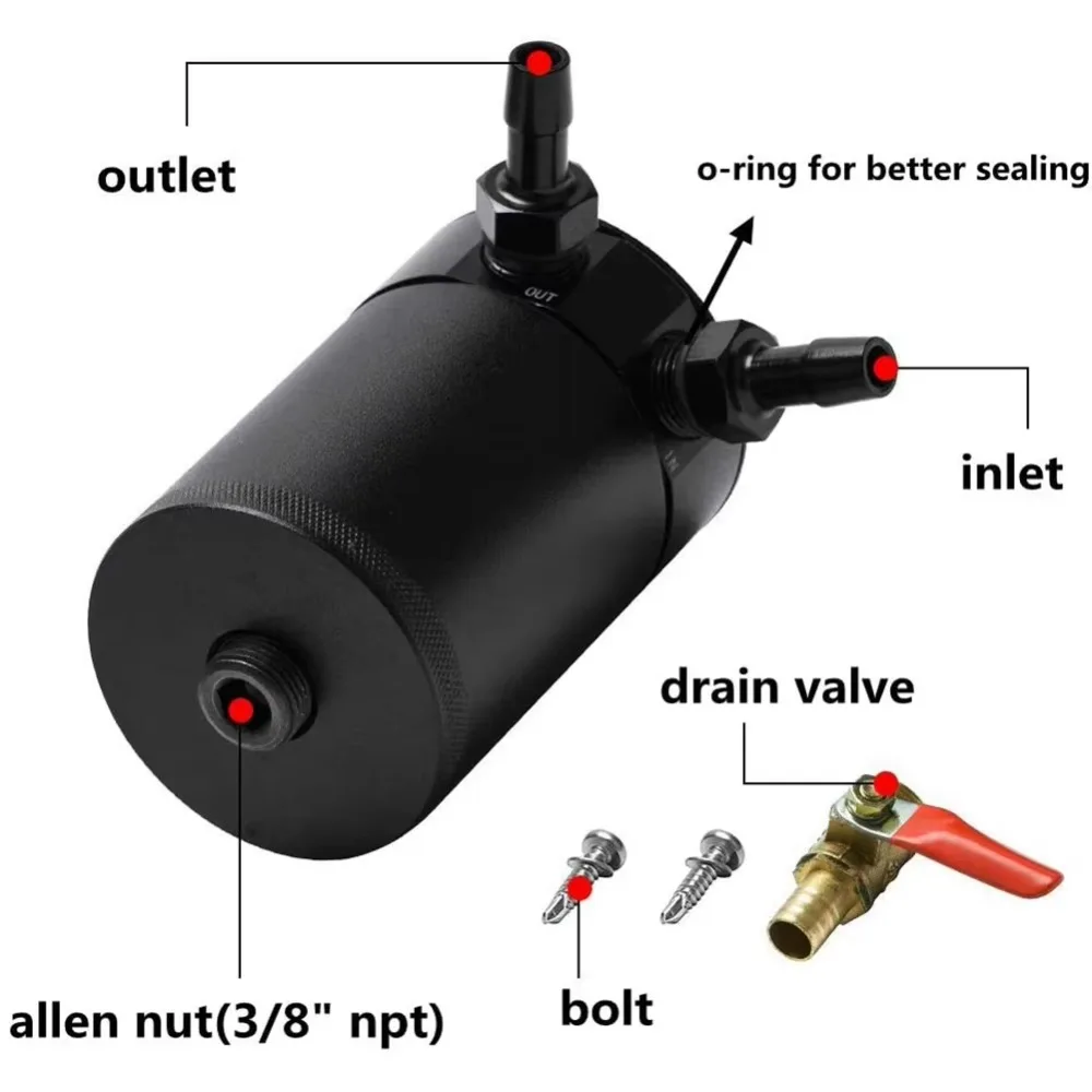 Compact Baffled Oil Catch Can Tank With Removable Valve 2-Hole Oil Kettle NEW 3/8" NPT