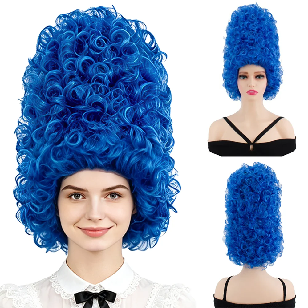 Marge Simpson Wig Bright Blue Beehive Wig Tall Fluffy Short Curly Heat Resistant Synthetic Hair For Halloween Comic Con Party