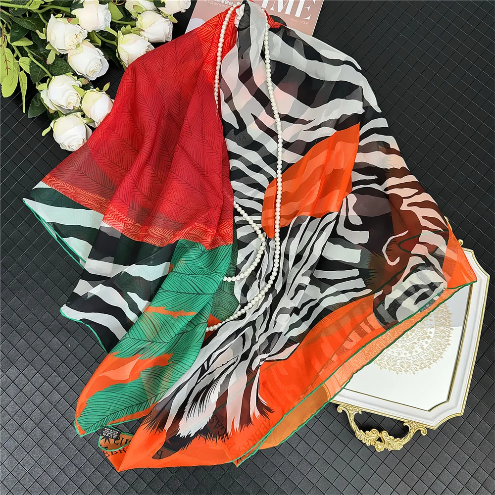 POBING Silk Cashmere Scarf Women Hand Rolled Shawls Fashion Printed Square Scarves Wraps Lady Bandana Big Hijabs Female Foulards