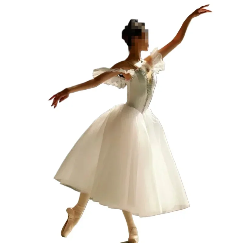 Ballet Tutu Rok Uitvoering Witte Volwassen Wedstrijd Professionele Dans Balletjurk Fee Lange Jurk Ballet Kostuum Meisjes Kind