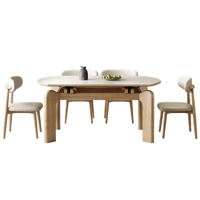 

Solid wood rock slab dining table, elephant leg dining table, household telescopic