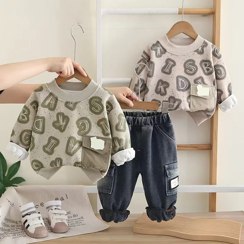 

Boys Thick Clothing Sets Winter 2025 Children Cotton Velvet Sweatshirts Pants 2pcs Warm Suit For Baby T-shirts Tracksuits Kids 5