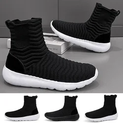 Breathable Sock Shoes Outdoor Women Men Sneakers for Walking Jogging High Top Wavy Casual Shoes Mesh Slip on Plus Size 35-45