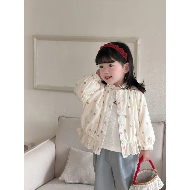 Girls' Outerwear Korean Version Love Stand Collar Spring Style Outerwear New for Girls' Baby Outdoor Clothes