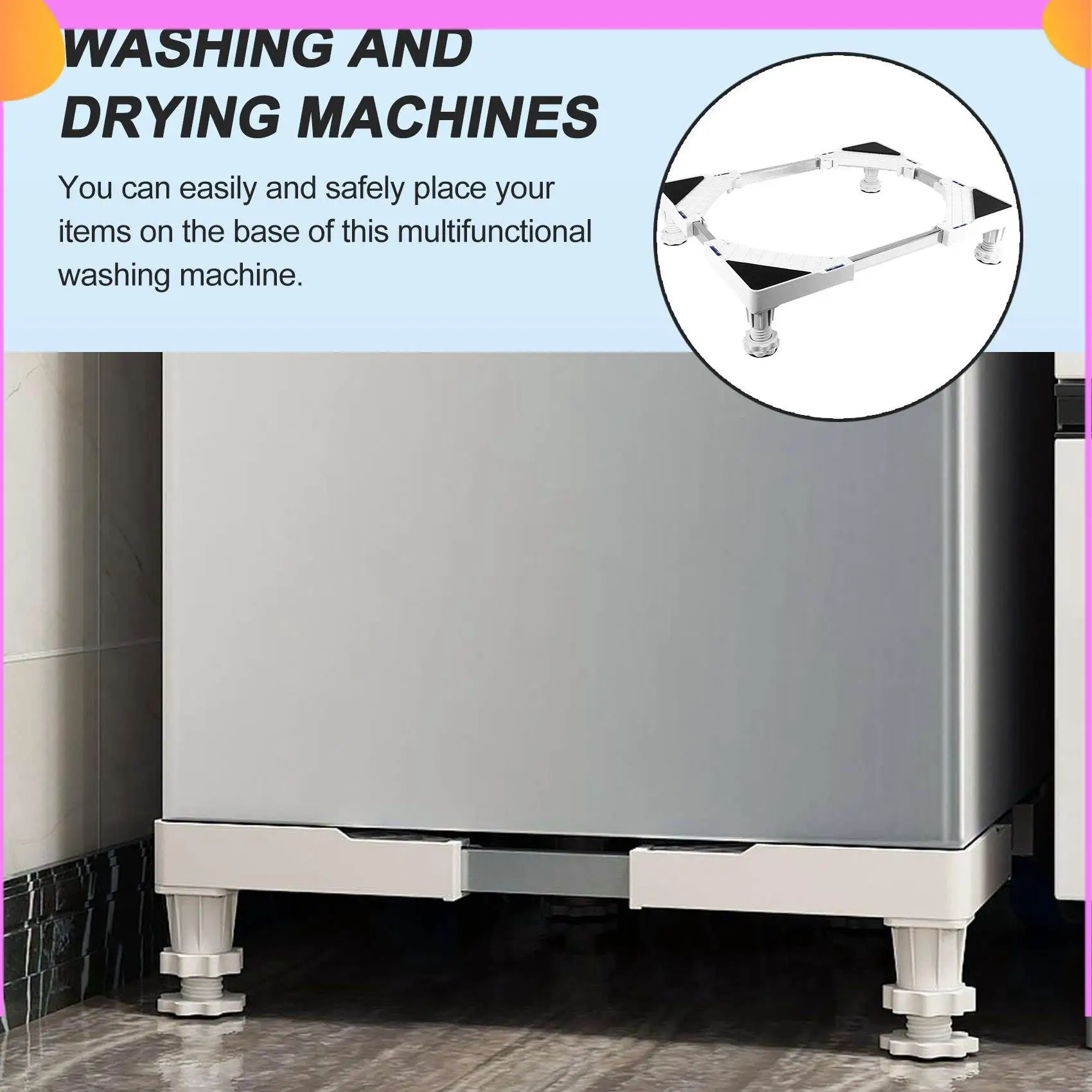 

A23P Подставка для стиральной машины, подставка для холодильника для сушильной машины, регулируемая длина, нагрузка 300 кг, антивибрационная защита от шума