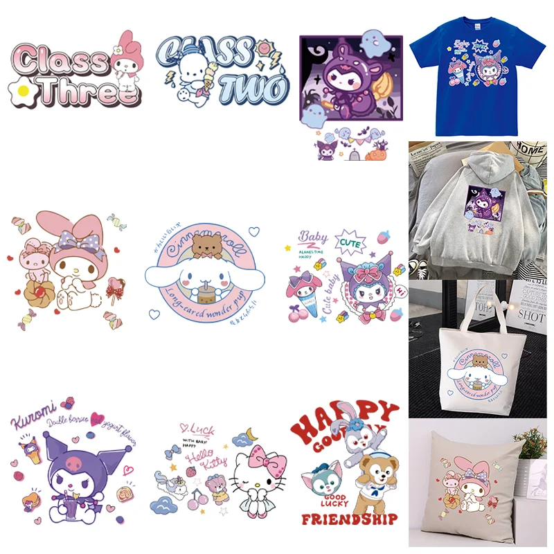 Cartoon Kuromi and My Melody Cute Printed Pattern Heat transfers stickers for clothing DIY Clothing Thermoadhesive Patches