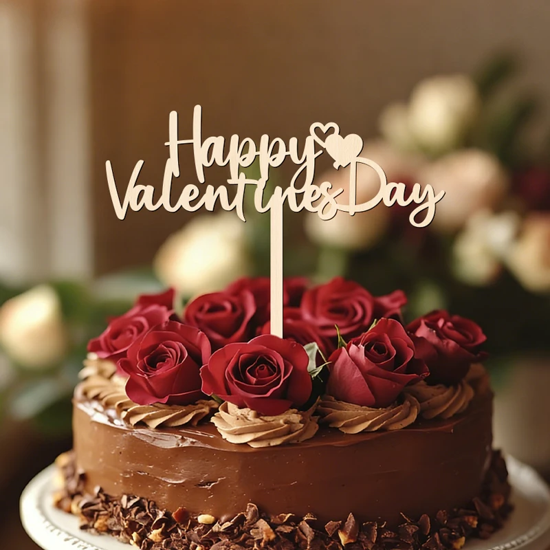 YOMDID Happy Valentine's Day Tortenaufsatz Valentinstag Holz-Tortenaufsatz für Fröhliche Valentinstagsdekorationen und Feierlichkeiten