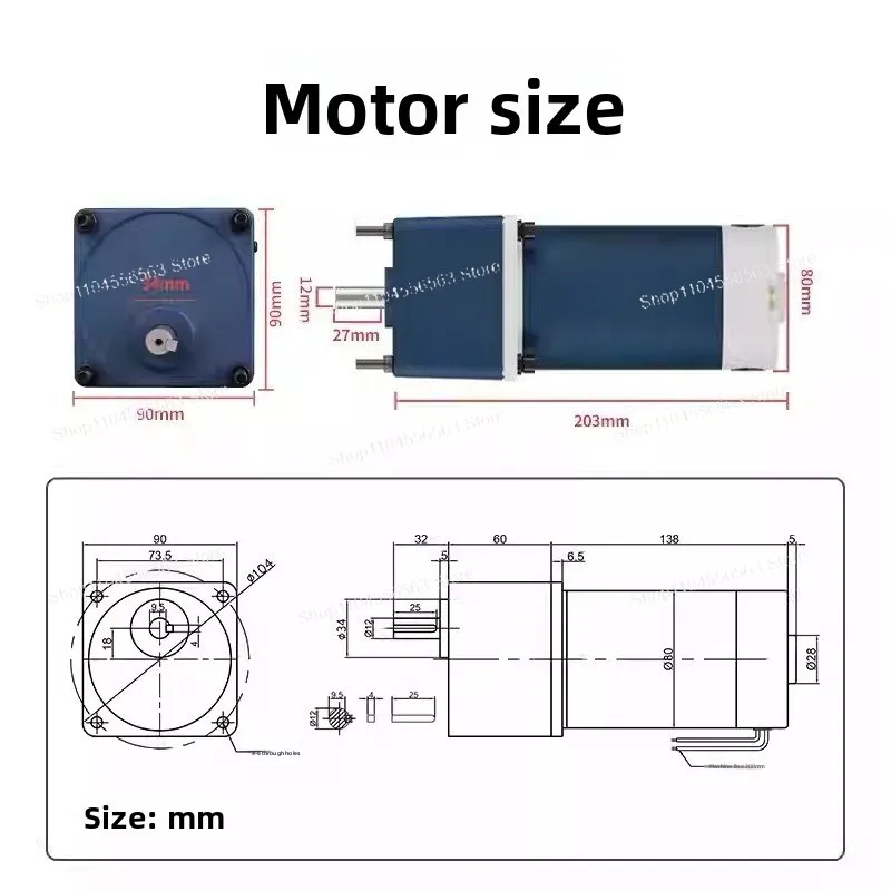 120W DC Gear Motor - 12V/24V High Torque Worm Gear Reducer with Bracket for DIY & Industrial Use