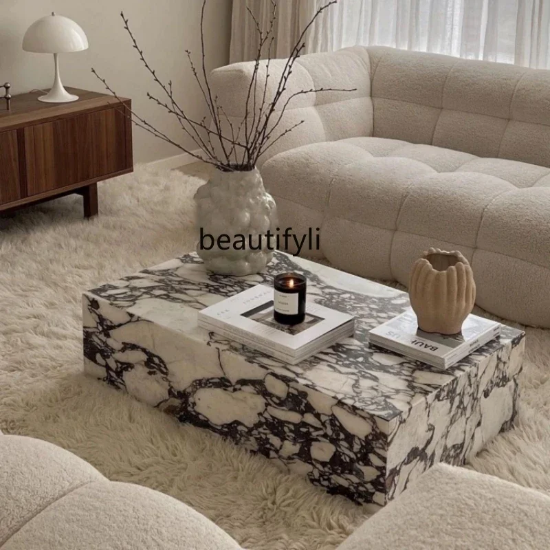 xx1French coffee table marble pattern rock slab living room light luxury modern rectangular corner combination