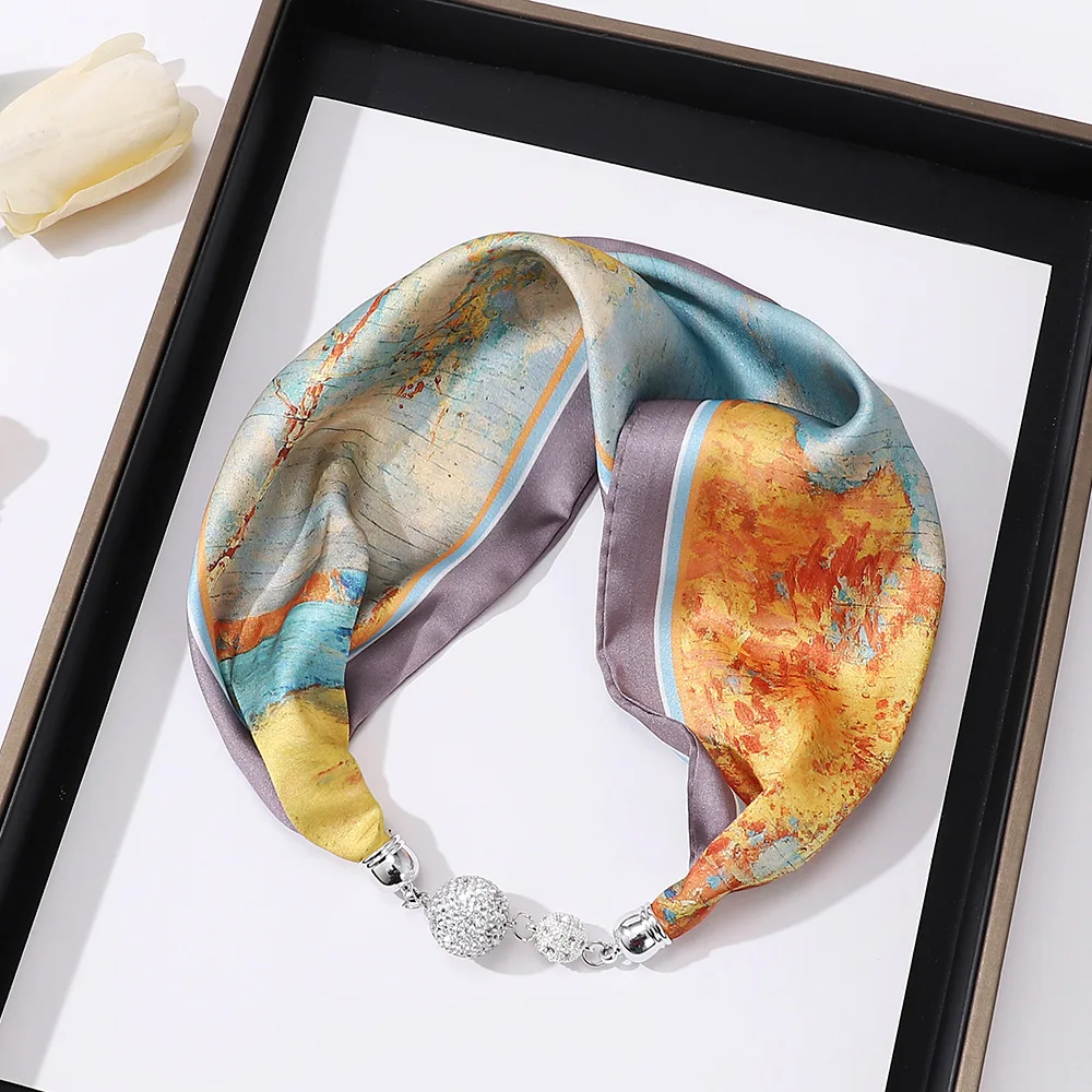 Imitation Silk Scarf Magnetic Buckle Necklace Pendant Wearing Spring and Autumn Cervical Protection for Women