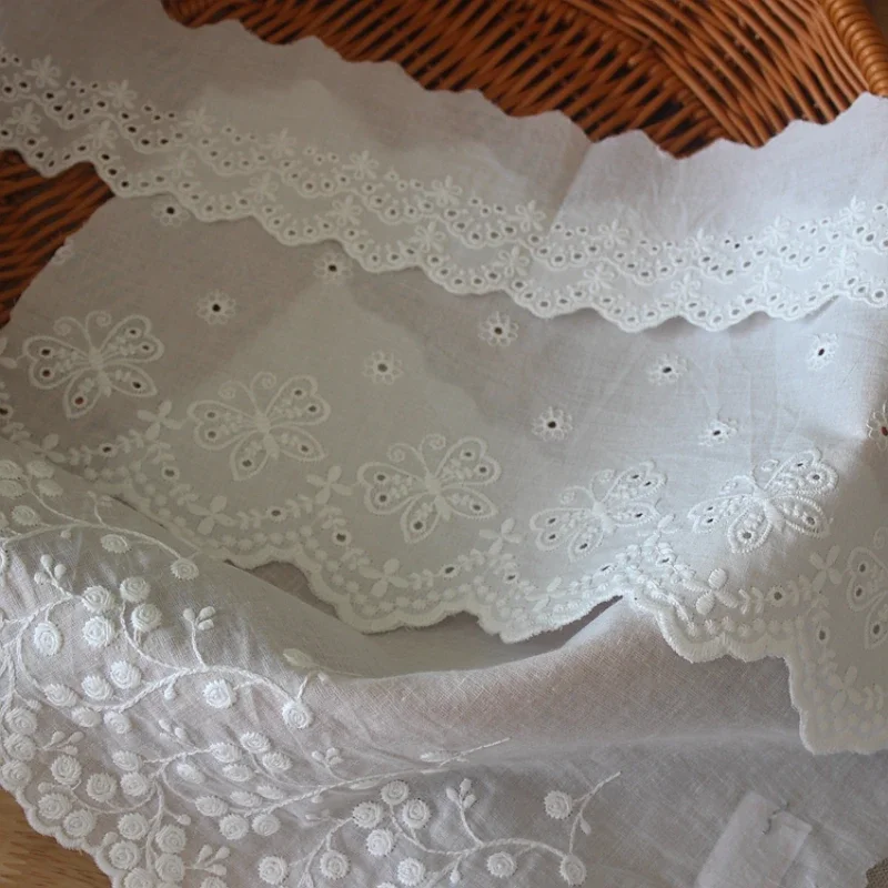 2 Yards weißes Baumwoll-Spitzenband zum Selbermachen, handgefertigt, Stoff, hohl, mit Blumen bestickt, Spitzenband, Heimtextilien-Dekoration