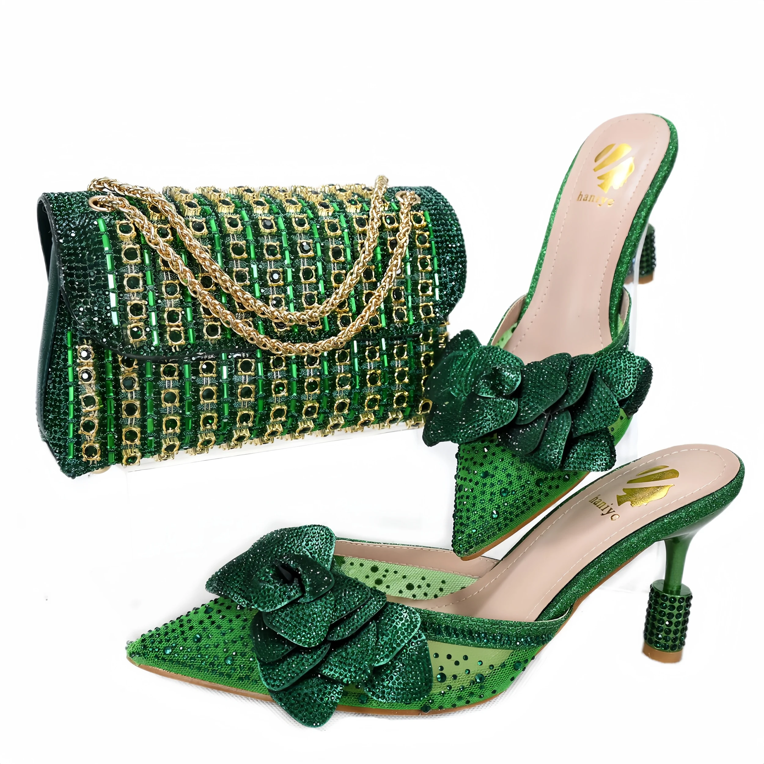 Haniye 2024 New Coming Pointed Toe Sandals Shoes And Bag Set Italian Elegant Banquet Handbags