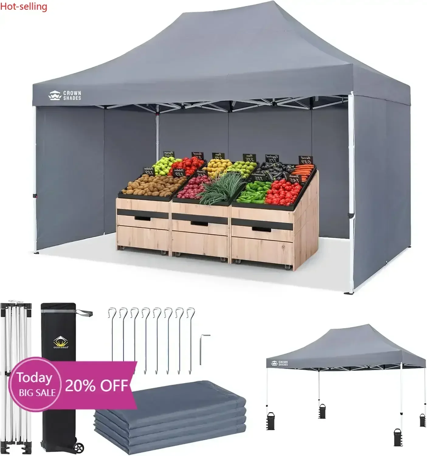 Bestseller10x15 Pop Up Canopy Tent, Thicken Frame Commercial Heavy Duty Tent with 4 Sidewalls 8 Stakes & 4 Sandbags & 4 Ropes,