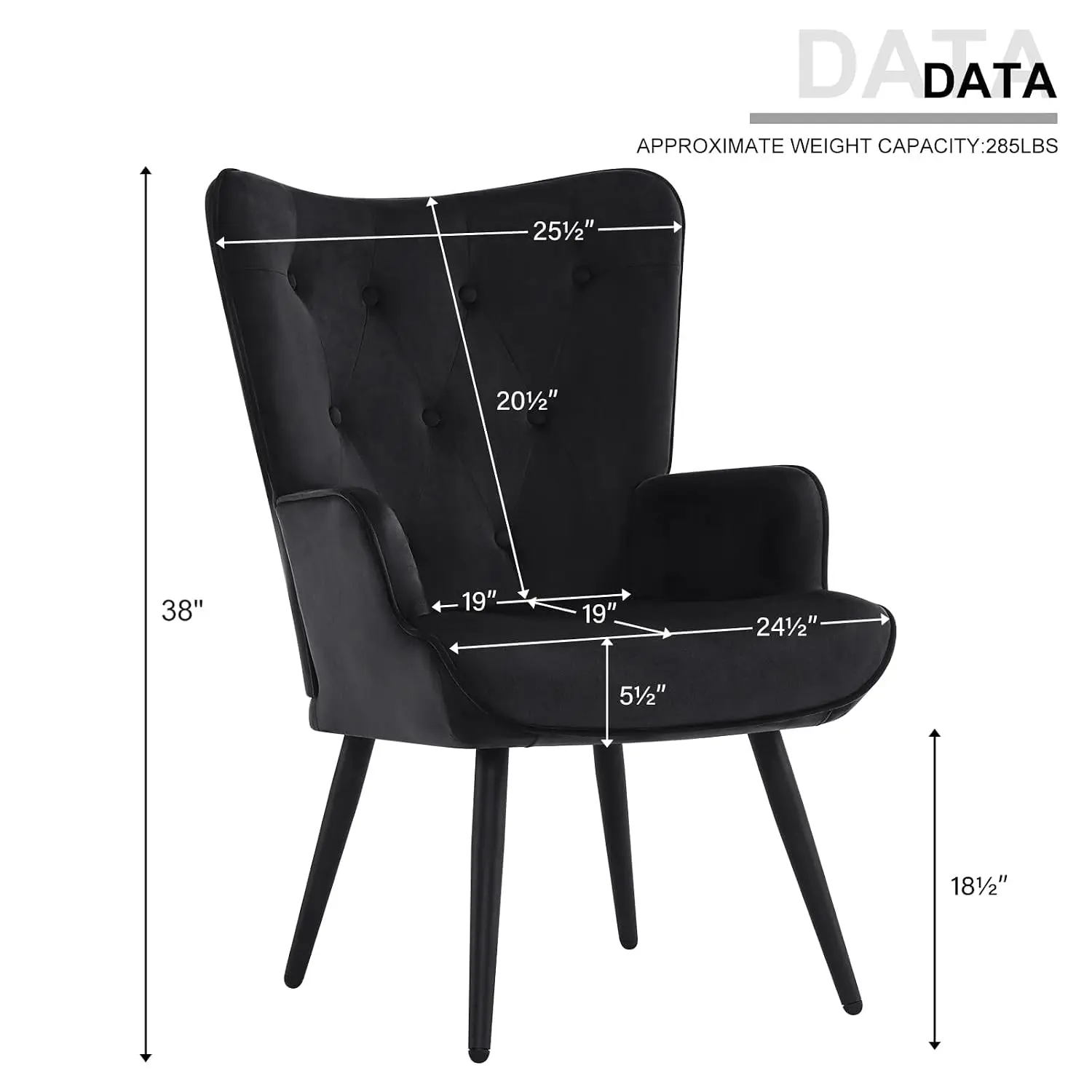 Black Velvet Accent Chair Mid Century Modern Living Room Armchair Leisure Wingback for Office Bedroom Waiting Room, Customized