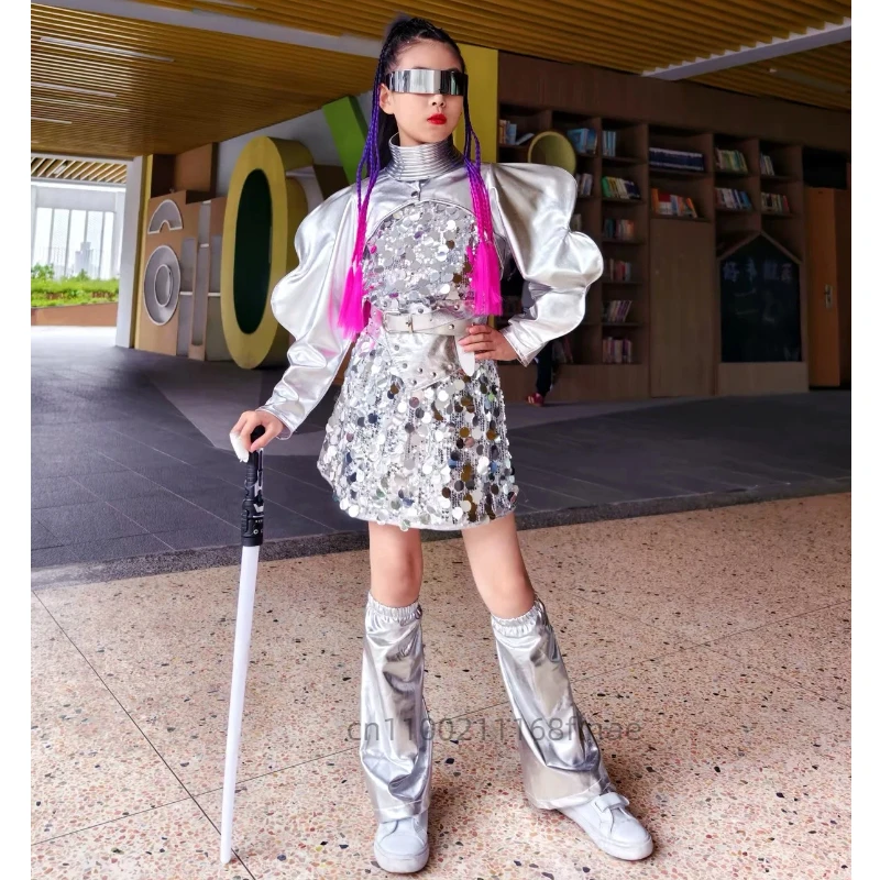 Children's Jazz Dance Laser Suit Set, Futuristic Universe Metaverse Watch, Stage Runway Performance Costume