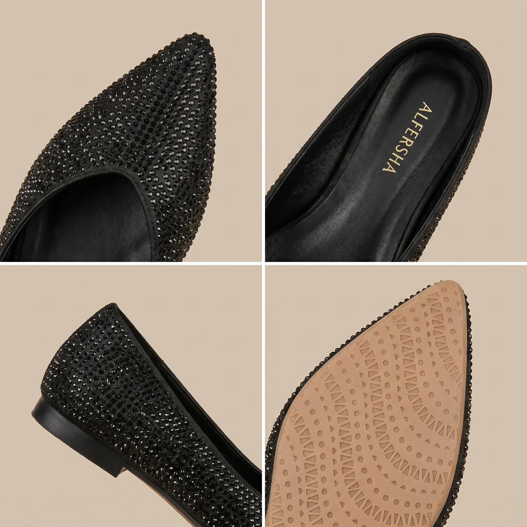 Full Diamond Pointed Flat Women's Mary Jane Flats Slip-On Solid Light Luxury Bright Red Black Gold Three-Color Joker